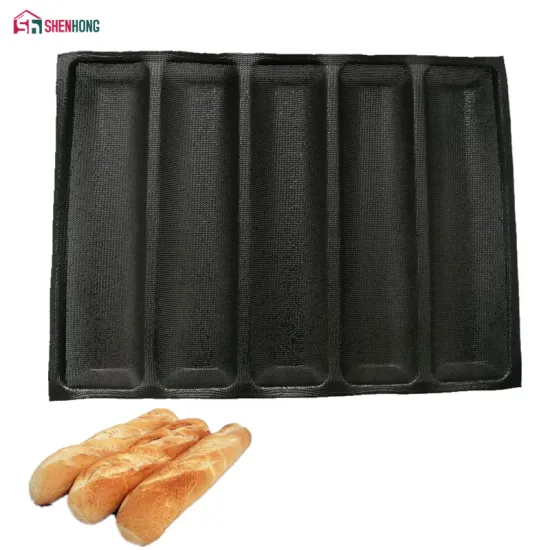 SHENHONG Non-Stick Baguette Wave French Bread Bakeware Perforated Baking Pan Mat for 12-Inch Sub Rolls Silicone Baking Liners