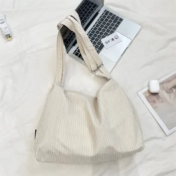 Stylish Durable Eco White Striped Canvas Shoulder Bag