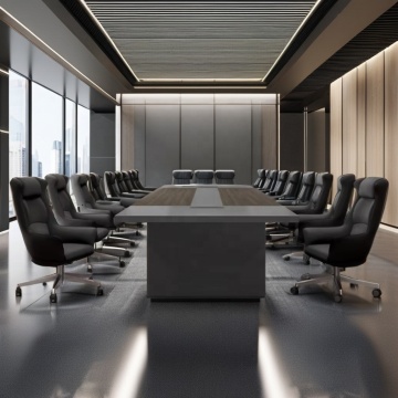 Modern Big Meeting Room in Guangzhou: 10-20 Seater Black Desks and Chairs with 50mm Thickness Conference Table