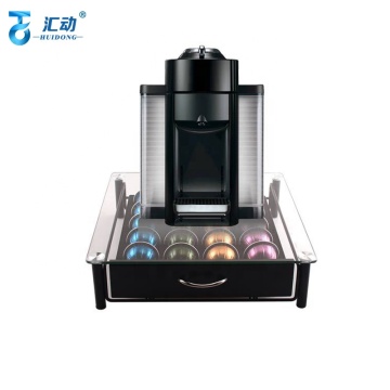 Glass Metal Coffee Capsule Holder: 20pcs VertuoLine Gadgy Capsule Organizer with Drawer for Coffee Machine Storage