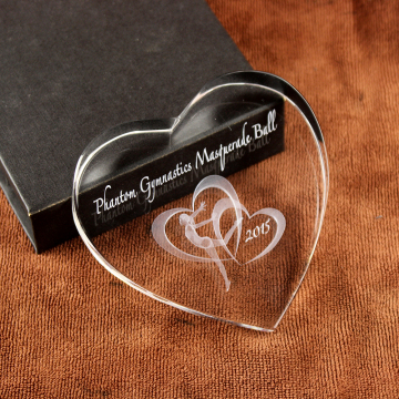 Trophy Supplies: Clear Crystal Heart Paperweight Ballet Trophy - Custom Laser Engraved