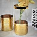 مزهريات أسطوانة زجاجية محفورة مع تصميم مطلي بالذهب