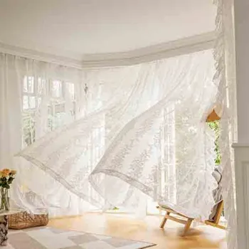 Living Room White Lace Embroidery Curtain Sheer