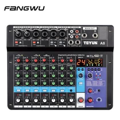 Professional 8-Channel DJ Audio Mixer for Record, Stream, and KTV Use: Model A8