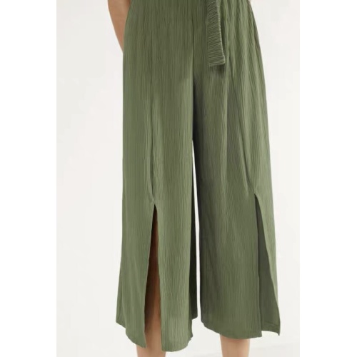 Green Casual Long Wide Leg Chiffon Long Pants