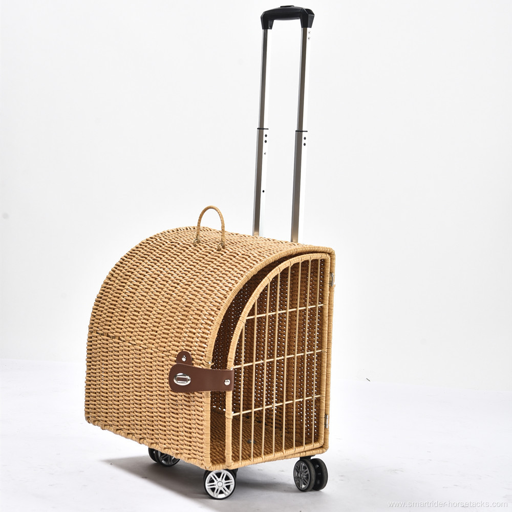 Artificial Rattan Wicker Travel Breathable Capsule Pet Carrier Bag Trolley Suitcase Portable Cat Dog Universal Case