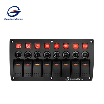 Genuine Marine 8 Gang Rocker Switch Panel - Boat Accessory