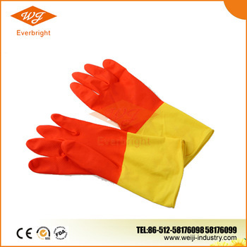 Bi-Color Rubber Hand Gloves, Rubber Work Gloves, Dish Washing Laundry Use