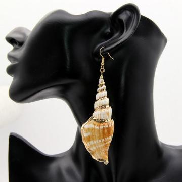 Womens Golden Accent Ocean Seashell Conch Mermaid Sea Witch Drop Dangle Earrings