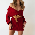 Women's V Neck Long Sleeve Midi Dress