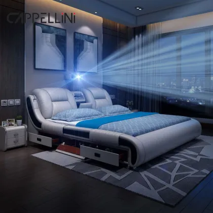 Modern Smart Leather Bed King/Queen Size with Multifunctional Luxury Features