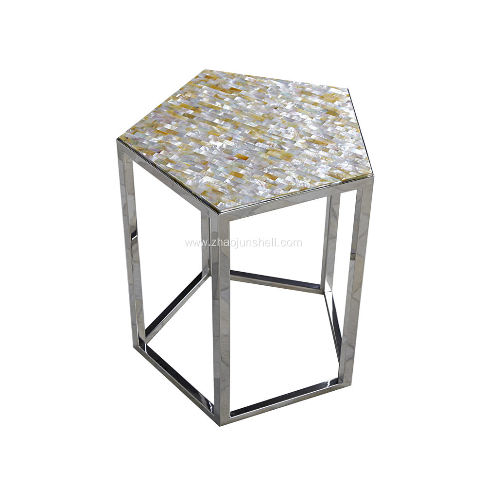 CANOSA Golden Mother of Pearl Tea Table with Stainless Steel Pentagon