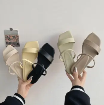 Simple Design Double Strap Solid Color Women's Sandals and Slippers for Ladies