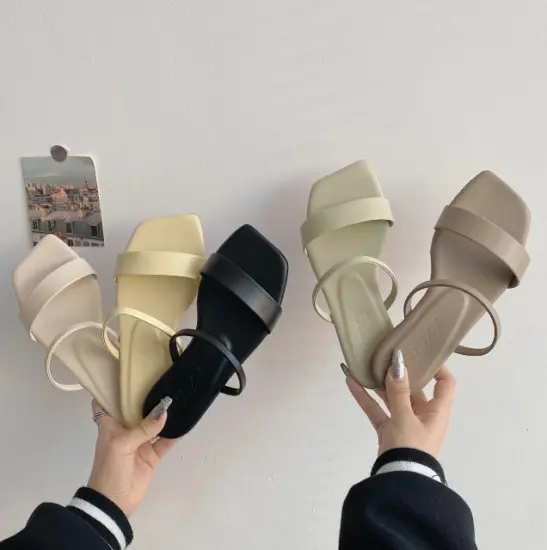 Simple Design Double Strap Solid Color Women's Sandals and Slippers for Ladies