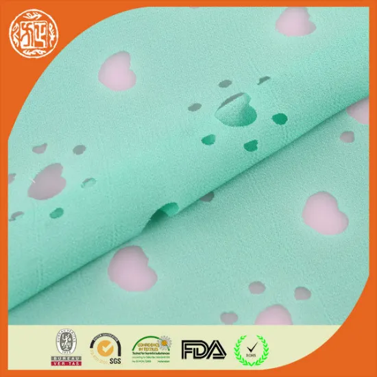laser cut 100%polyester green chiffon fabric