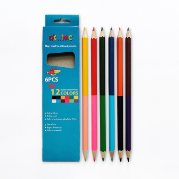 Custom Double Tips Colored Pencils Set - 6 Pcs 12 Colors Bi Color Pencil Set in Cardboard Box