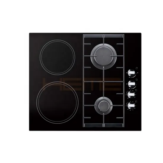 Electric Ceramic Hob with 2 Gas Burners - Black, Built-in, Indoor Kitchen Cooking Surface