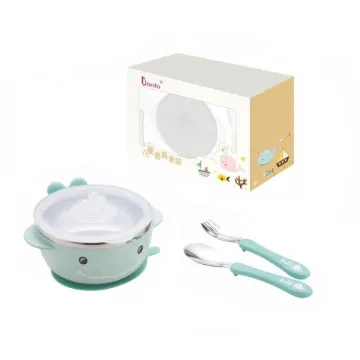 Baby Wheat Fiber Stainless Steel Anti-Drop Sucker Bowl