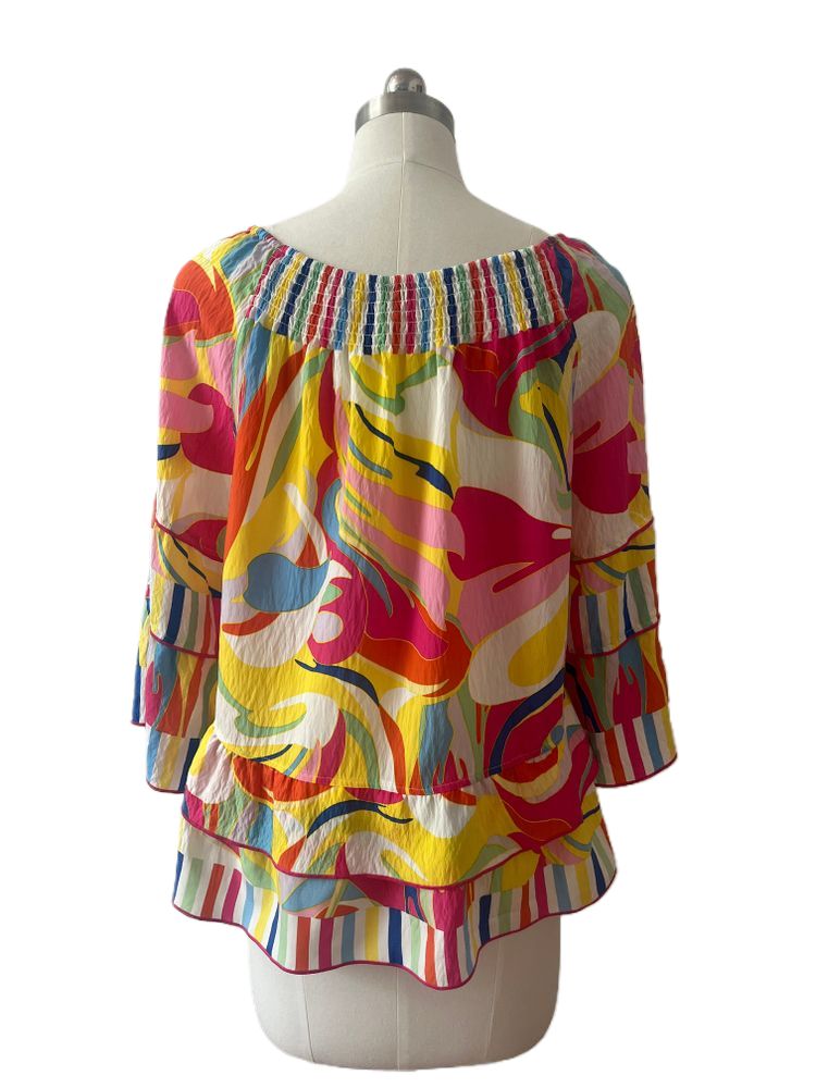 Latest Print Ruffle Bottom Blouse