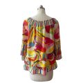 Colorful Abstract Waves Print Geometric Tunic Shirt Bright