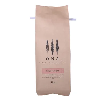 Printed Natural Kraft Matte Finish Heat Sealable Coffee Bags With Tin Tie