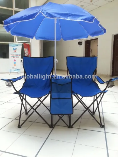 Outdoor Leisure Metal Blue Beach Chairs and Umbrellas