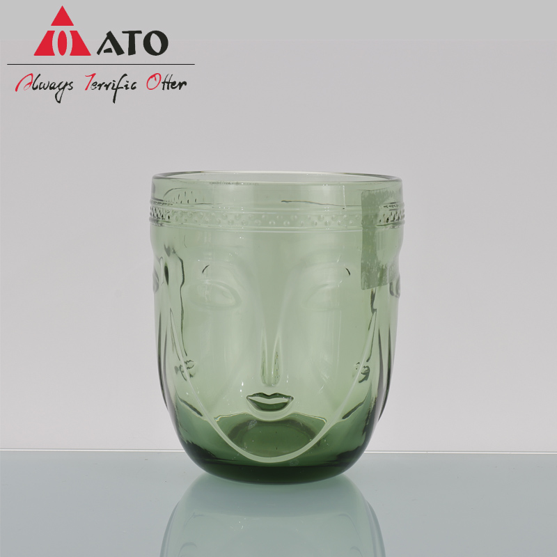 Aparência de rosto humano personalizado copo de vidro verde