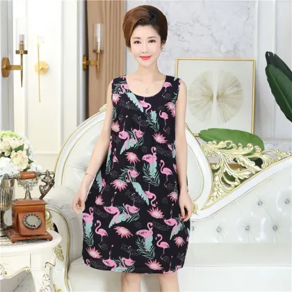 Summer Cotton Silk Pajamas for Middle-Aged and Elderly Ladies
