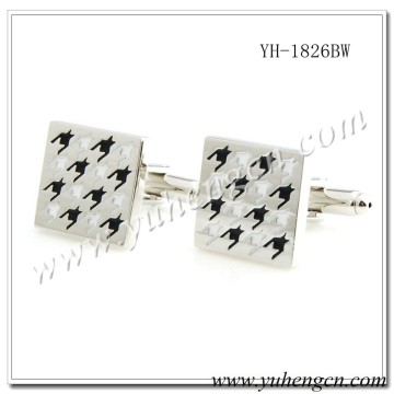 YH-1826BW Elegant Classic Square Black and White Swallow Gird Enamel Cufflinks