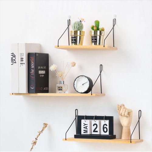 Wood Floating Shelf With Iron Rack Wall Mount