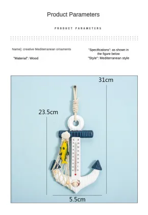 Mediterranean American Country Style Wooden Anchor Thermometer Hook Home Decorations