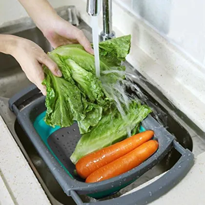 Gloway Collapsible Kitchen Gadget: Over-the-Sink Colander, Vegetable & Fruit Strainer Basket with Extendable Handle