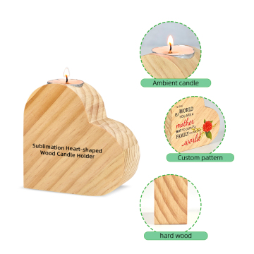Custom Sublimation Wood Candlestick Home Decor Gifts - Wooden Heart Blank Holder