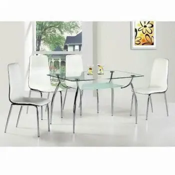 Dining Set with Tempered Glass Table, Electroplated Frame and PVC Seat, Measures 1,300 x 800 x 750mm
