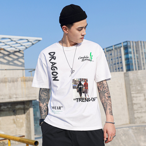 Fashion Men's casual white printed  T-shirt