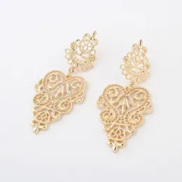 Christmas Sale 18k gold plated hollow metal drop earrings hollow flower drop,Nickle free wholesale fashion jewelry earrings