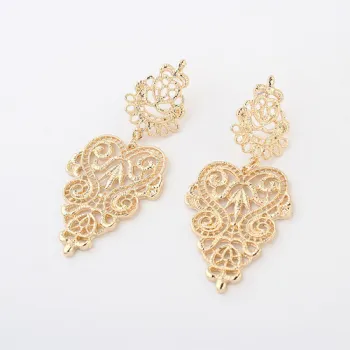 Christmas Sale 18k gold plated hollow metal drop earrings hollow flower drop,Nickle free wholesale fashion jewelry earrings
