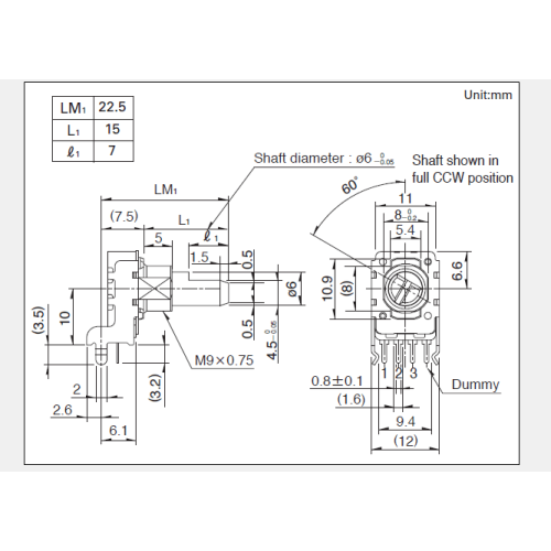 RK11K Series Rotating potentiometer