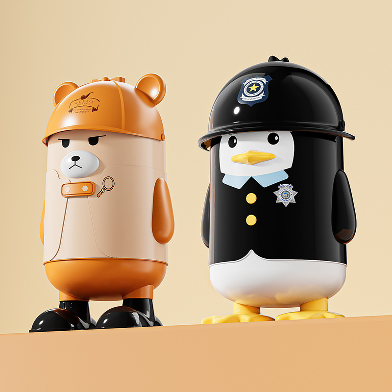 Creative Cartoon Penguin Trash Can Large Capacity Lid Open Waste Bin