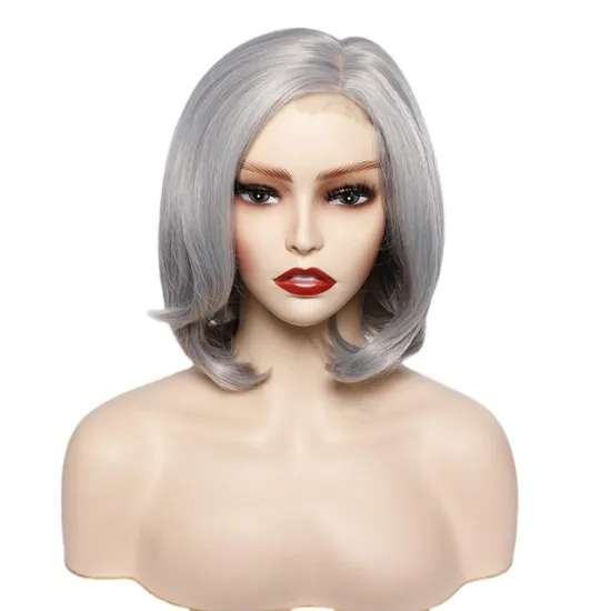 wholesale cheap lace frontal short bob wigs sliver-white natural wave synthetic hair wigs for women