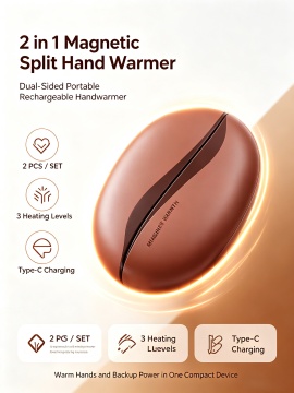 USB Rechargeable 2-in-1 Magnetic Separable Portable Hand Warmer Remote Control Overheat Protection 2000mAh Battery Silicone