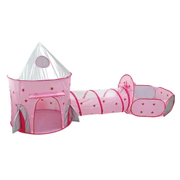 Kids Playhouse Tunnel Set: 3-Pieces Sports Game Castle Tent House Toy - Pink
