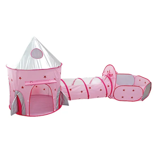 Kids Playhouse Tunnel Set: 3-Pieces Sports Game Castle Tent House Toy - Pink