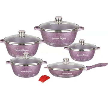Hot Selling Dessini 12-Pc Non-Stick Die Cast Aluminum Cookware Set with Tempered Glass Lid