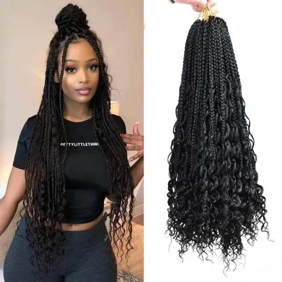 Goddess Messy Goddess Bohemian Box braids  Crochet Hair Bohemian Hair With Curls 18inch Boho Braided Synthetic Hair Extension
