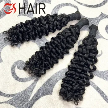 GS Wholesale: 100% Human Raw Indian Hair for Braiding - Pre-Stretched Deep Wave No Weft Bulk Hair