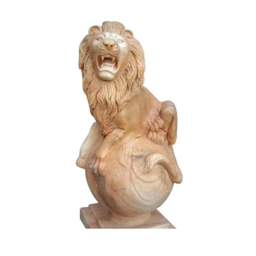 Life-Size Hand Carved Stone Marble Lion Statues for Garden & Outdoor Decor