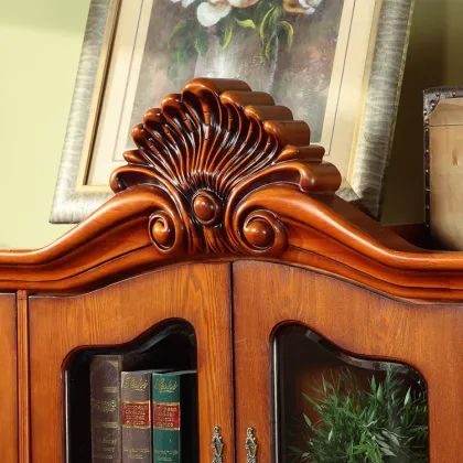 Antique bookcase furniture 4 doors hand carved bookcase for home use