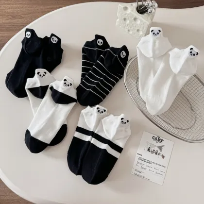 Adorable Panda Embroidered Boat Socks