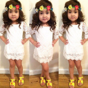 Baby Girl Kids Princess 3/4 Sleeve Hollow Out Flower Lace Dress Party Tutu Dress